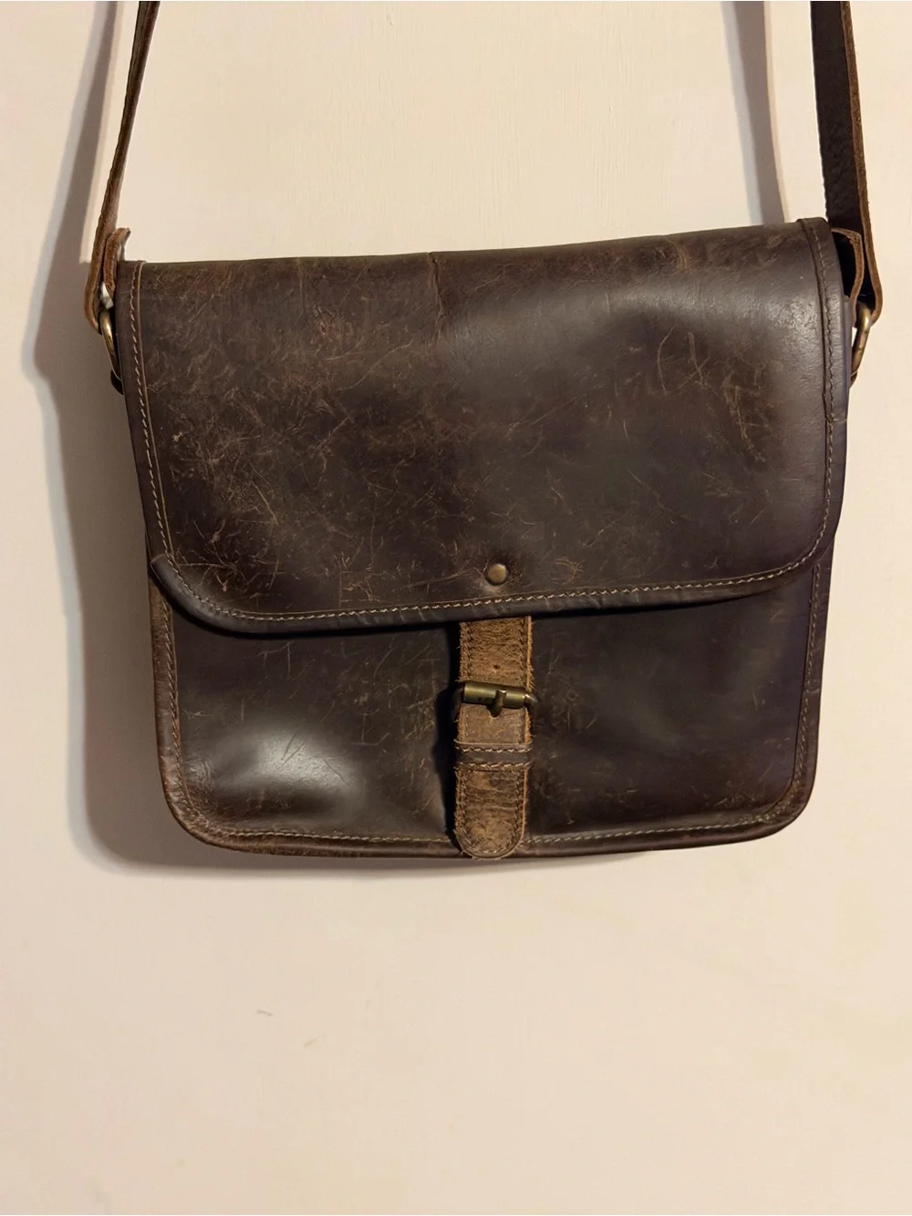 Oskar Stag Distressed Leather Messenger‎ Bag Rustic Brown Crossbody Satchel